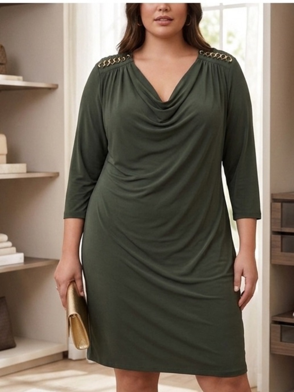 Michael Kors Elegant Green Dress with Gold Accents size 1X